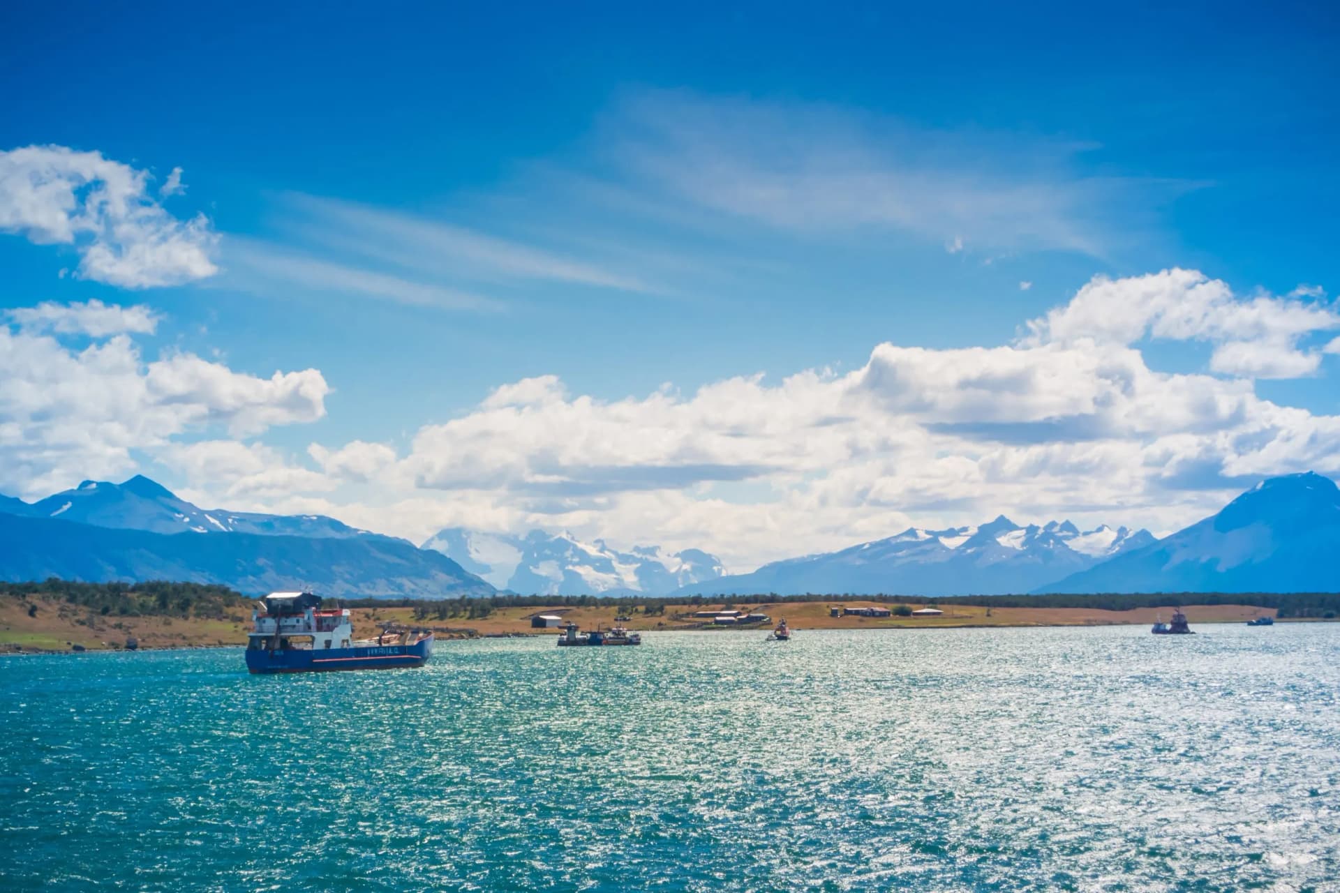Puerto Natales / Magallanes y la Antartica Chilena Region / Chile: Puerto Natales view from the boat crossing.
